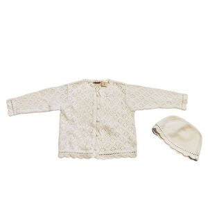 NWT Strawberry Fair Cream Crochet Sweater & Hat Set - Size 3T